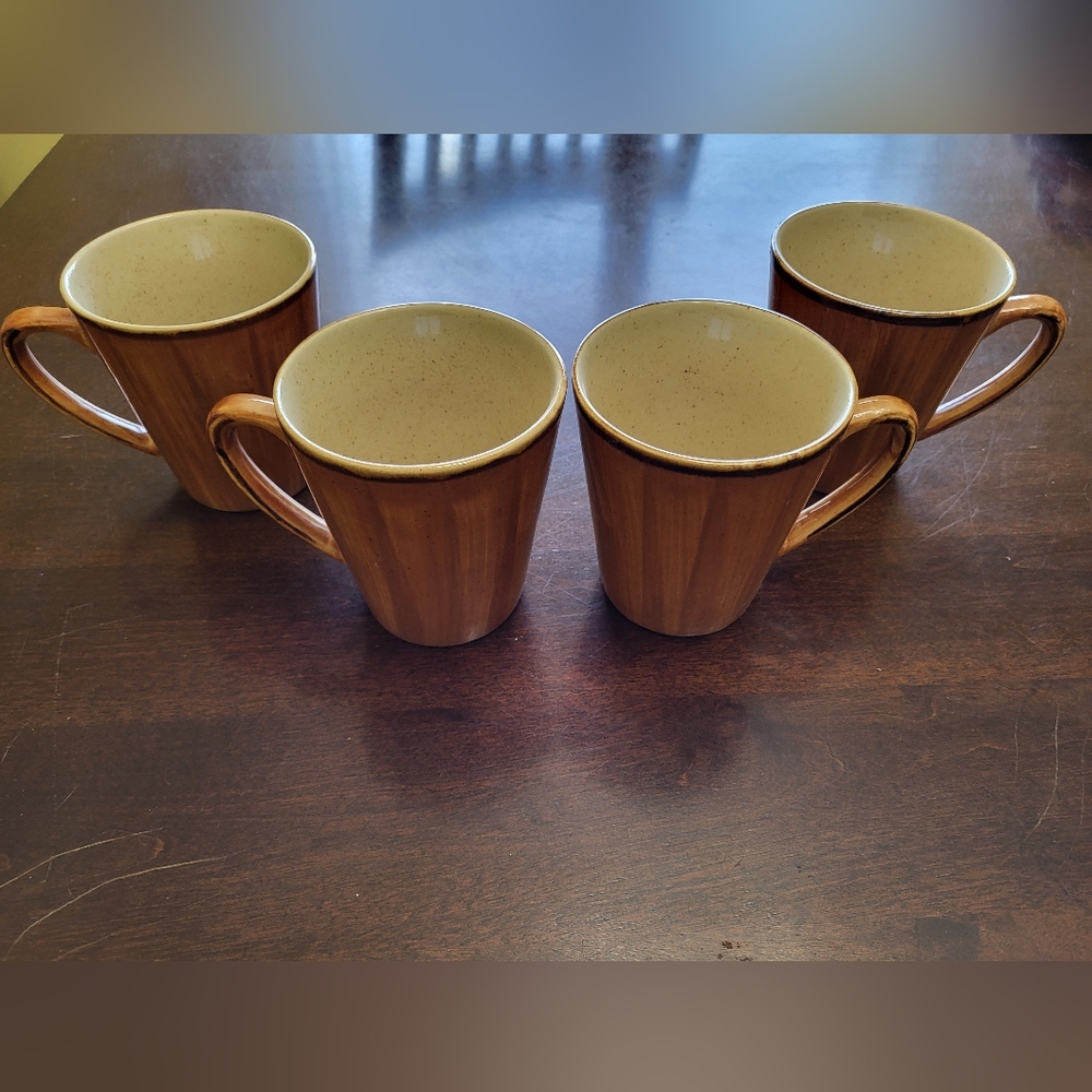 Set Of 4 Brown Ceramic Mugs Set